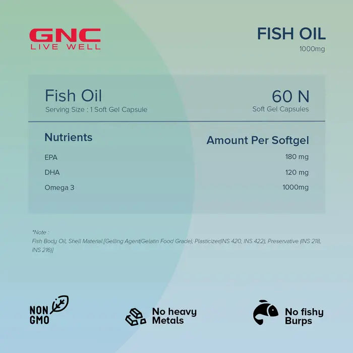 GNC Fish Body Oil 1000 mg - 90 Softgels Product vendor