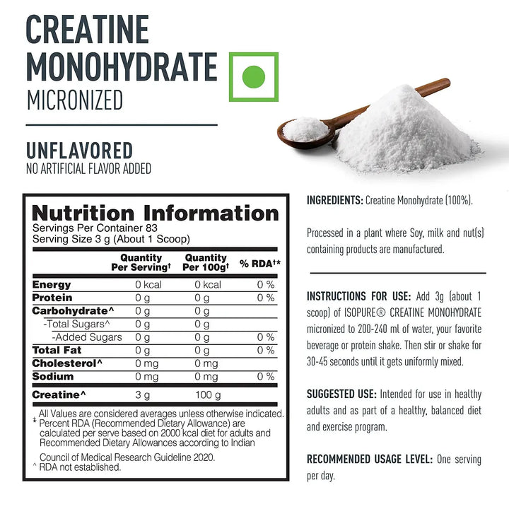 Isopure 100% Creatine Monohydrate Micronized, 250g- 83 servings Product vendor