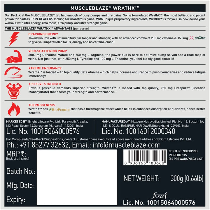 MuscleBlaze Pre Workout WrathX Product vendor