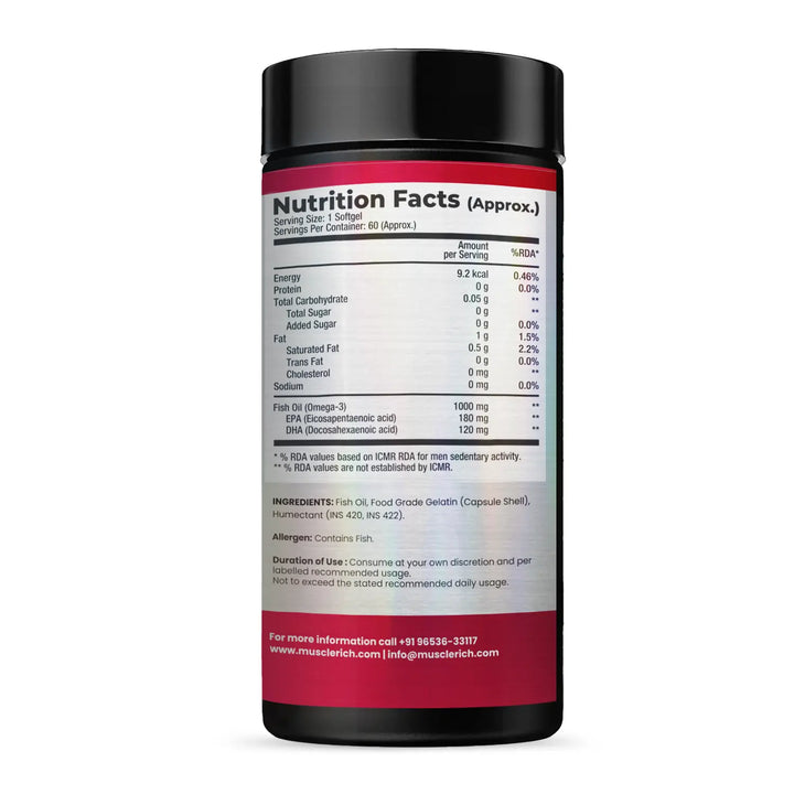 MuscleRich Omega-3 Fish Oil (1000mg Omega 3 including EPA & DHA) 60 Softgel Product vendor