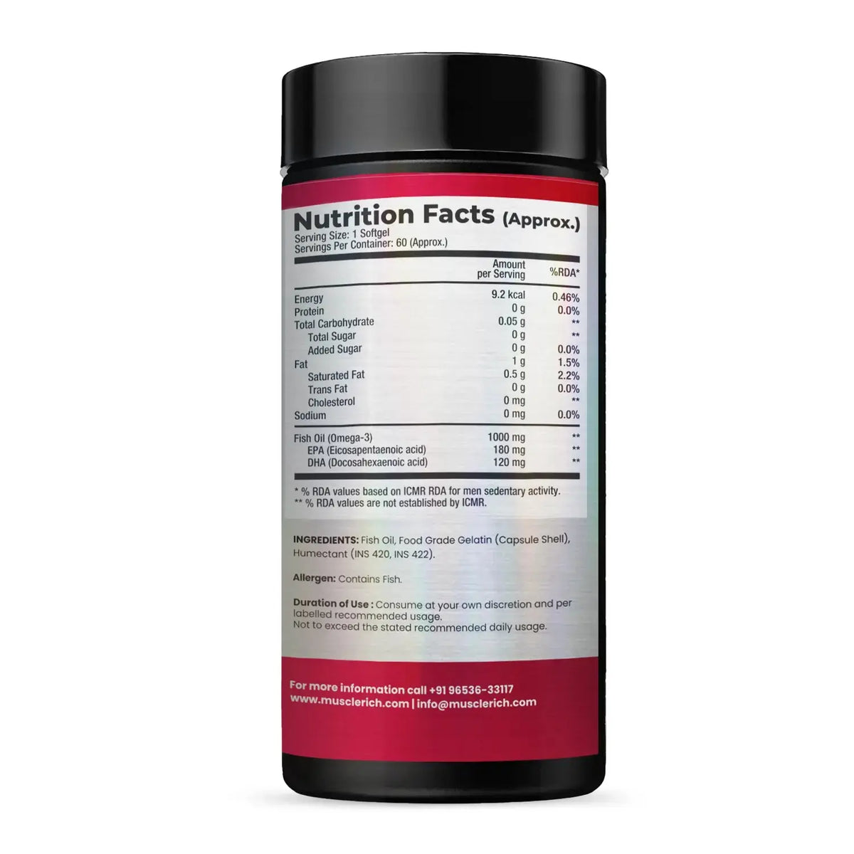 MuscleRich Omega-3 Fish Oil (1000mg Omega 3 including EPA & DHA) 60 Softgel Product vendor