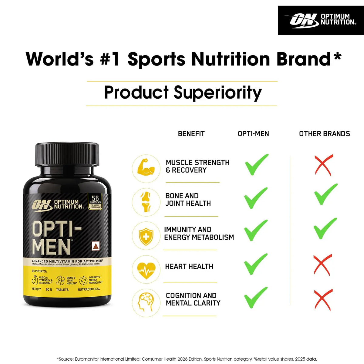 Optimum Nutrition Opti-Men - Advanced Multivitamins For Men , 60 tablets