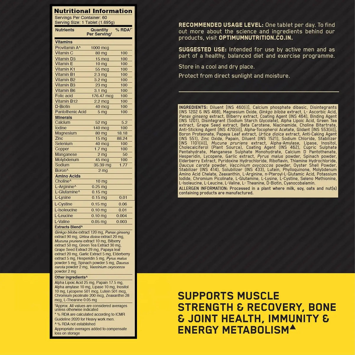 Optimum Nutrition Opti-Men - Advanced Multivitamins For Men , 60 tablets