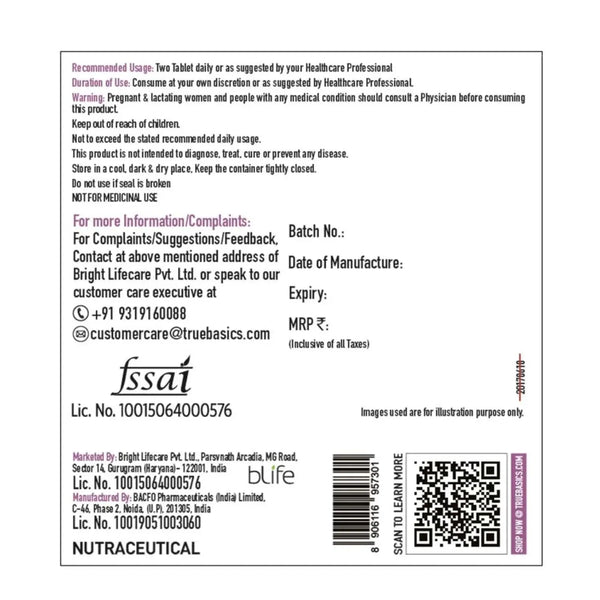 TrueBasics Advanced Biotin with Anagain, 60 tablet(s) Product vendor