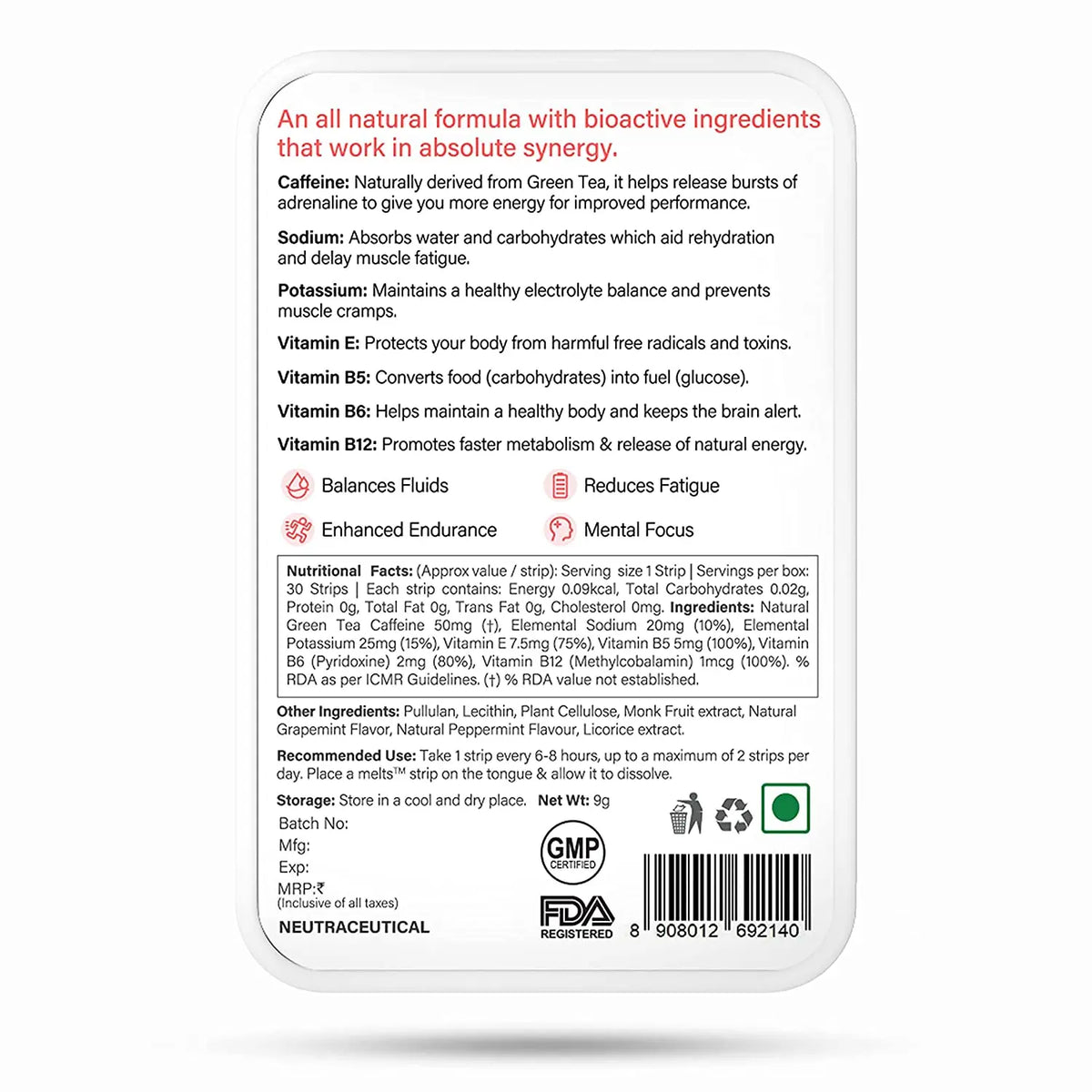 Wellbeing Nutrition Melts Instant Energy, Caffeine + Electrolytes  (30 Oral Strips) Product vendor