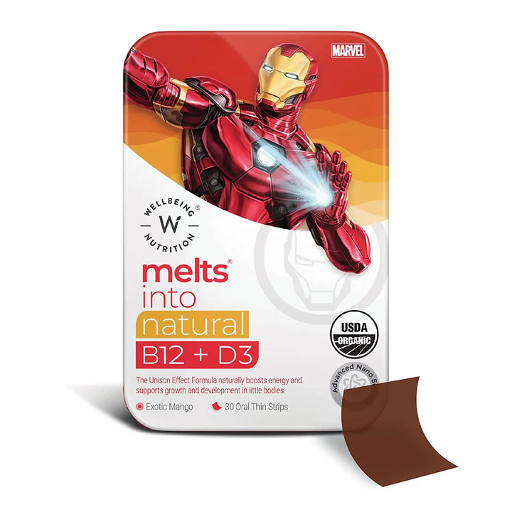 Wellbeing Nutrition Melts Into Natural B12 + D3 Marvel Mango Flavour (30 Oral Strips) Product vendor
