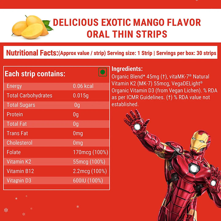 Wellbeing Nutrition Melts Into Natural B12 + D3 Marvel Mango Flavour (30 Oral Strips) Product vendor