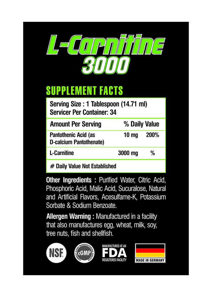 Pole Nutrition Liquid L-Carnitine 3000 mg, 500 ml, 34 Servings - Halt