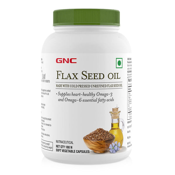 GNC Flax Seed Oil Capsules - Contains Both Omega 3 And Omega 6 Fatty Acids - 180 Soft Vegetable Capsules - Halt