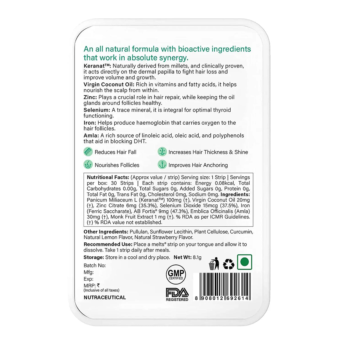 Wellbeing Nutrition Melts Hair Fall Control (30 Oral Strips) Product vendor