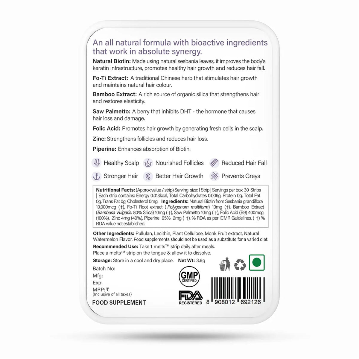 Wellbeing Nutrition Melts Healthy Hair (30 Oral Strips) Product vendor
