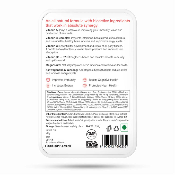 Wellbeing Nutrition Melts Multivitamins with 100% RDA (30 Oral Strips) Product vendor